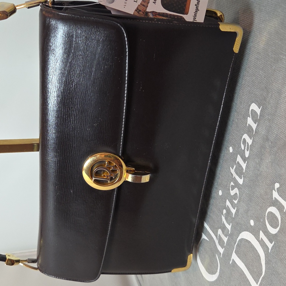 DIOR Rare 1970s Collectable Brown leather 2-way shoulder/clutch bag excellent - Picture 8 of 17